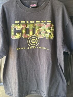 Stitches Chicago Cubs Black Camo Logo Short Sleeve Tee